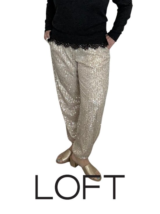LOFT Pants - Loft Sequin Jogger Pants Cream Womens Pants Sz Medium Holiday Party Dressy